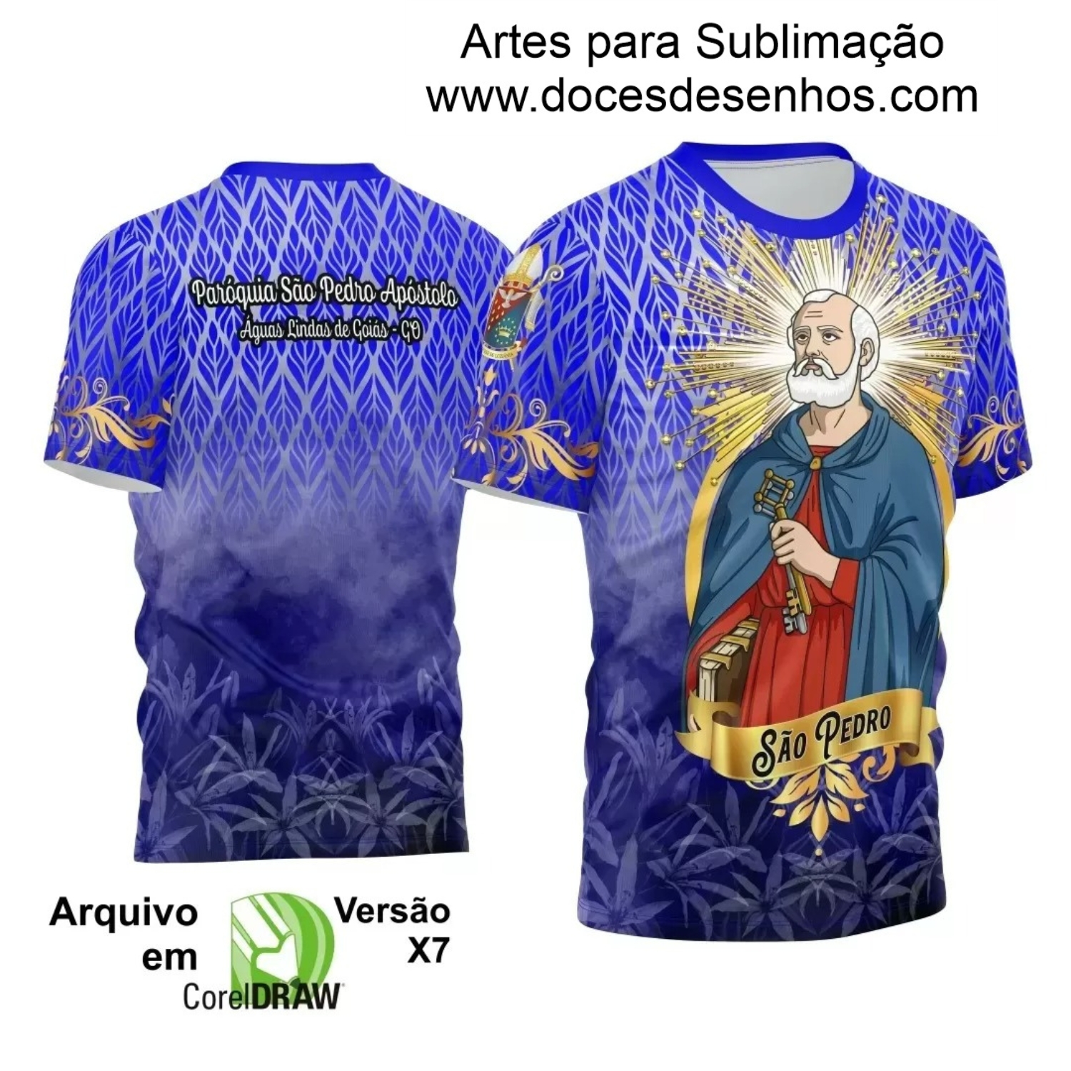 Arte Estampa Camisa Azul Flores 2024 - Religião - São Pedro 2024 Arte Estampa Camisa Azul Flores 2024 - Religião - São Pedro 2024