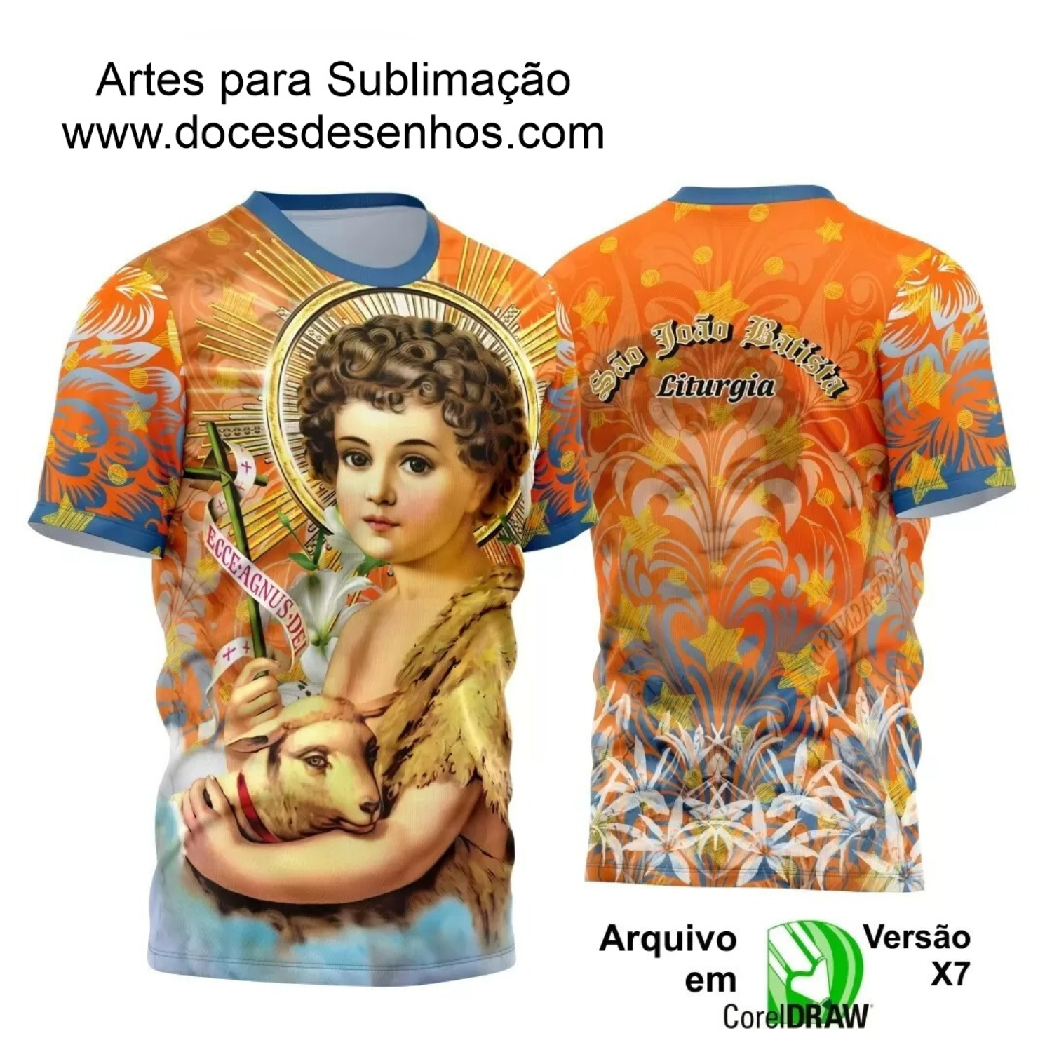 Arte Estampa Camisa Laranja  2024 - Religião - Festejo - São João Batista 2024 - 2025 