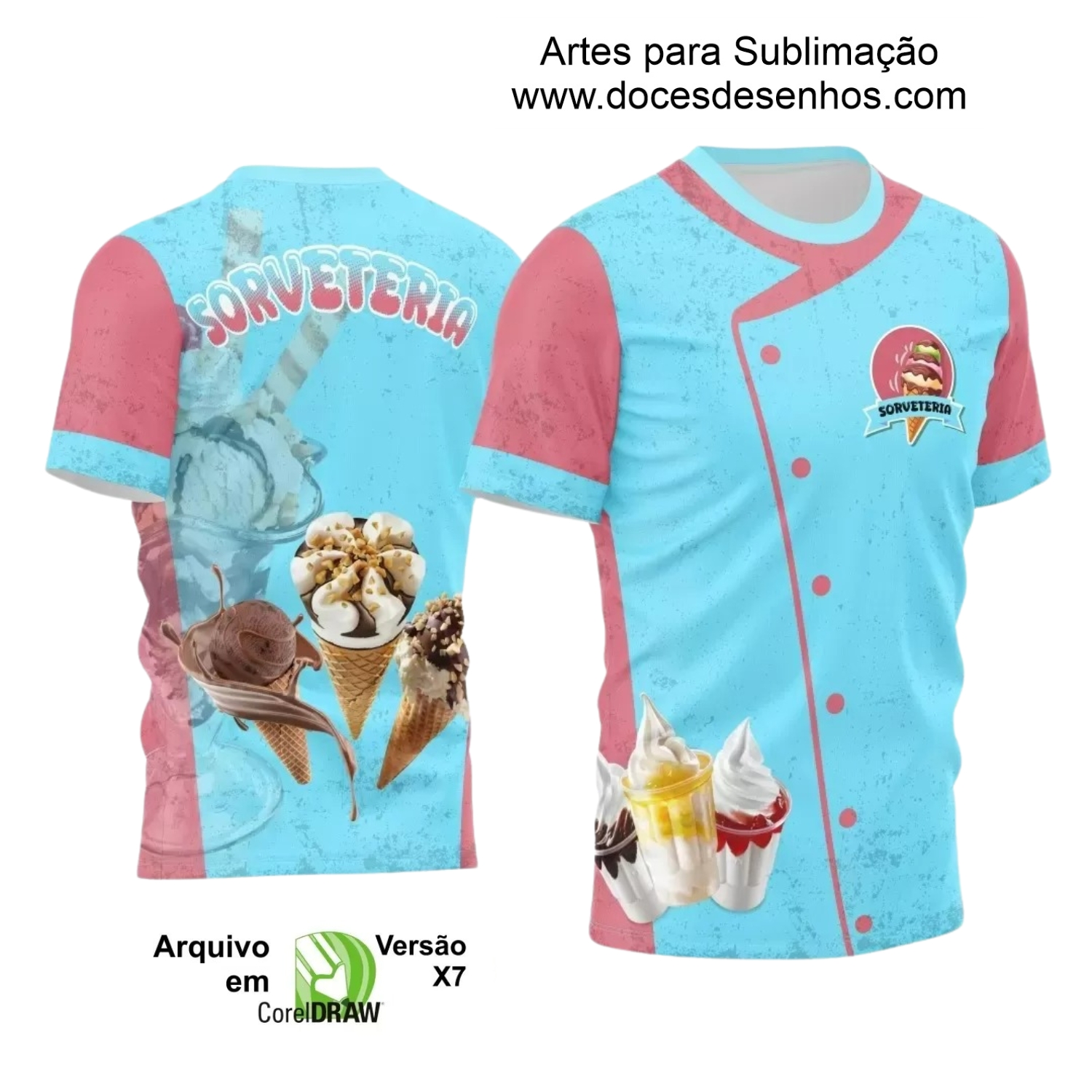 Arte Estampa - Camisa Rosa e Azul - Profissão - Sorveteria