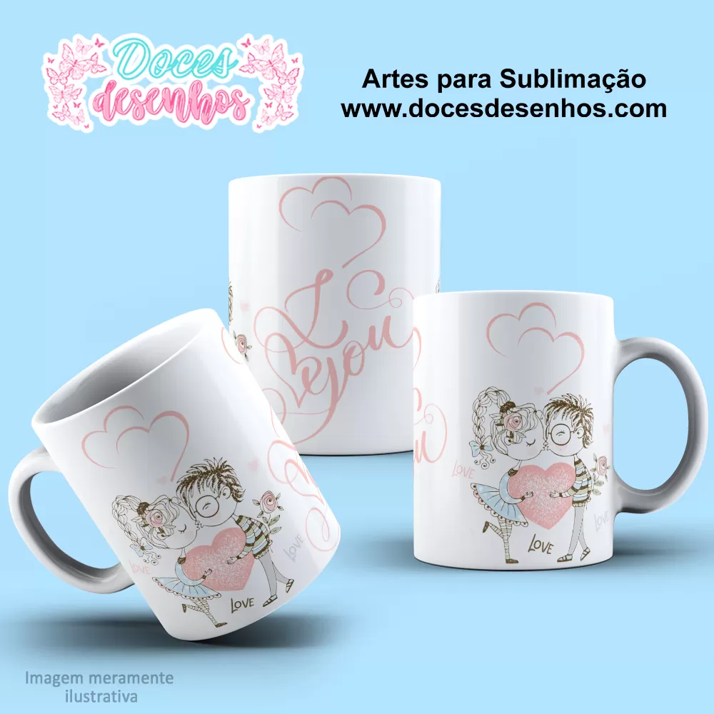 Arte Estampa Caneca Casal Fofo - Dia dos Namorados 2024 - I Love You