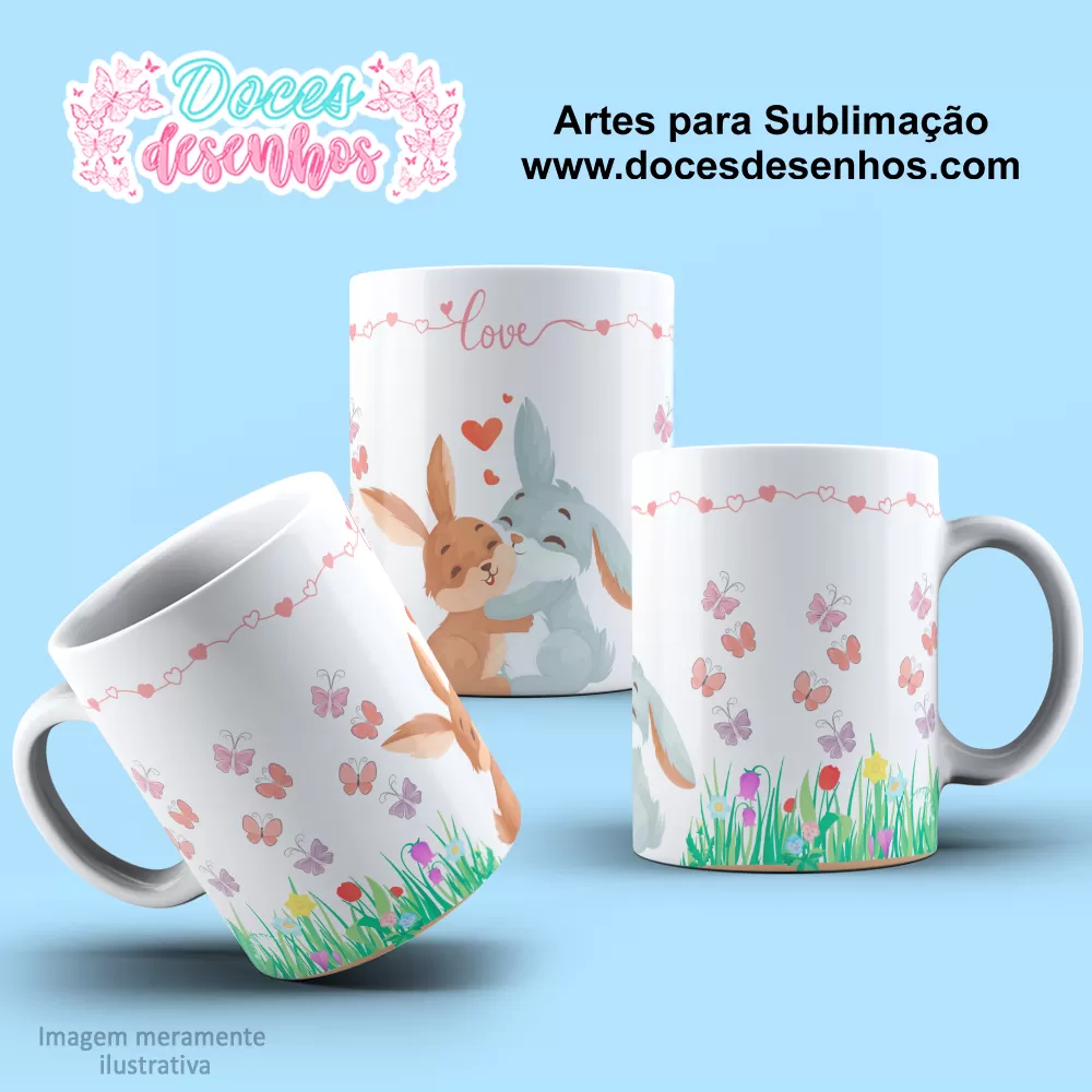 Arte Estampa Caneca Sublimação Rabbit Couple - Dia dos Namorados 2024