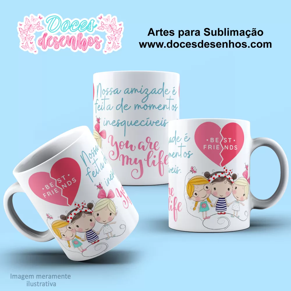 Arte Estampa Caneca de Amizade - Sublimação - Amigas - 2024 - 2025 Arte Estampa Caneca de Amizade - Sublimação - Amigas - 2024 - 2025