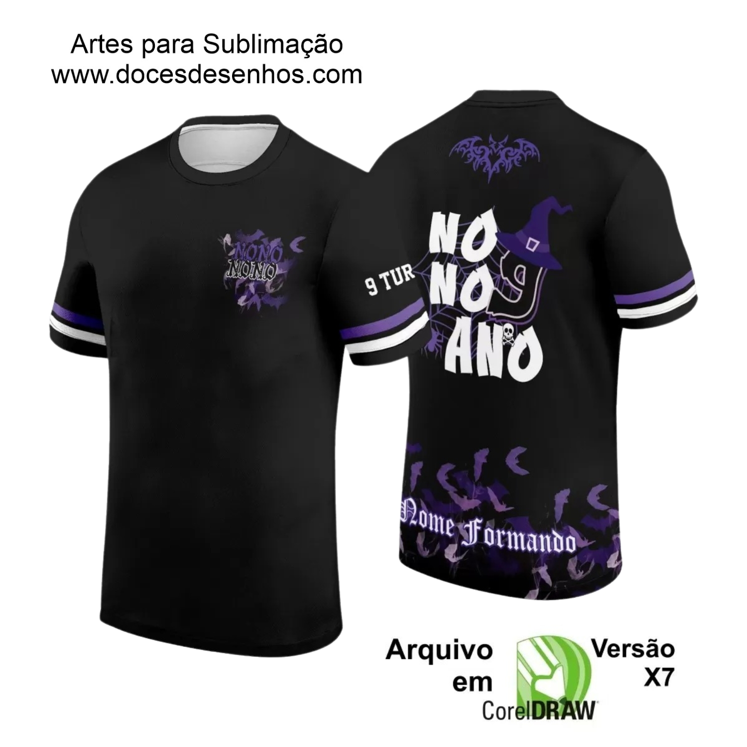 Arte Vetor Camisa Preta - Nono Ano 2024 - Interclasse 2024 - Formandos 2024 - Morcegos