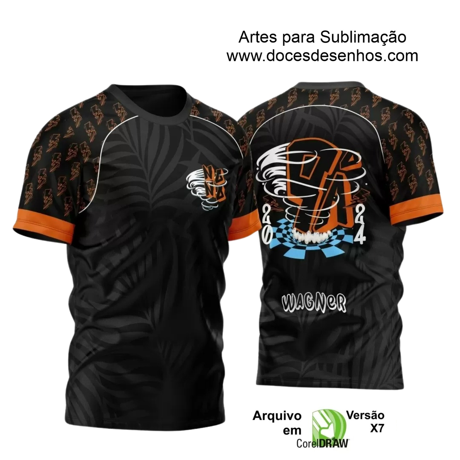Arte Vetor Camisa Preta e Laranja - Nono Ano 2024 - Interclasse 2024 - Formandos 2024 - Furacão