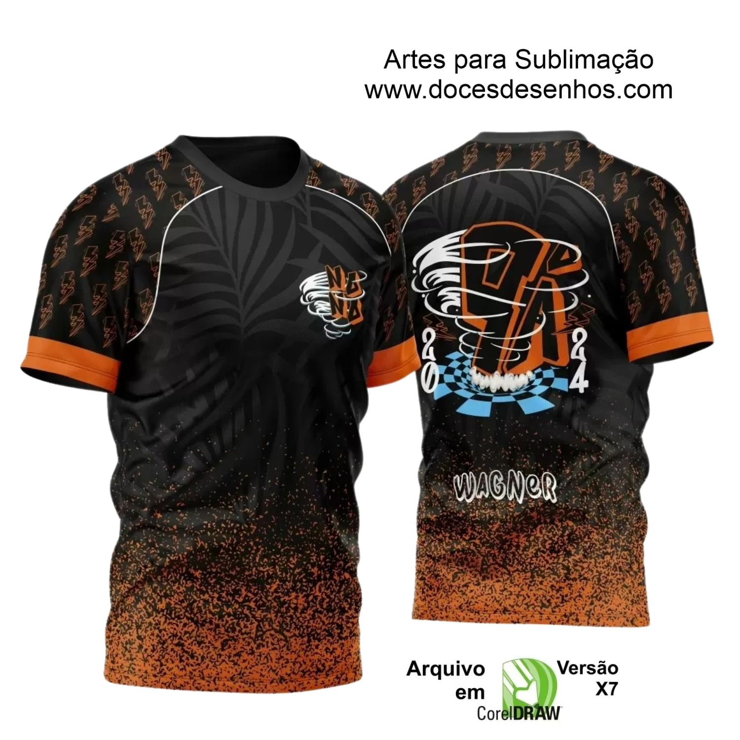 Arte Vetor Camisa Preta e Laranja - Nono Ano 2024 - Interclasse 2024 - Formandos 2024 - Furacão Arte Vetor Camisa Preta e Laranja - Nono Ano 2024 - Interclasse 2024 - Formandos 2024 - Furacão