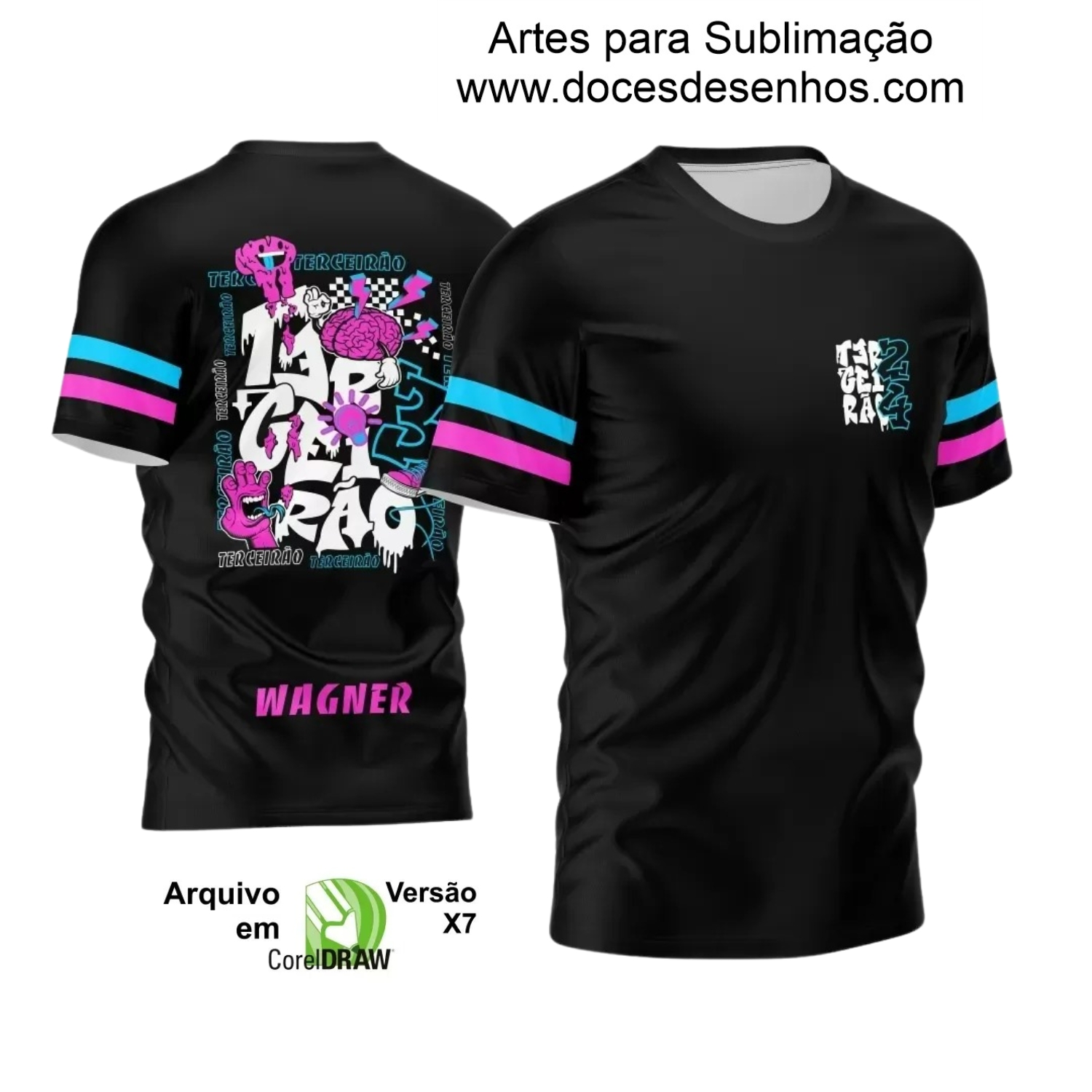 Arte Vetor Camisa Preta e Rosa - Interclasse 2024 - Jogos Internos 2024 - Terceirão 2024 - Cérebro 