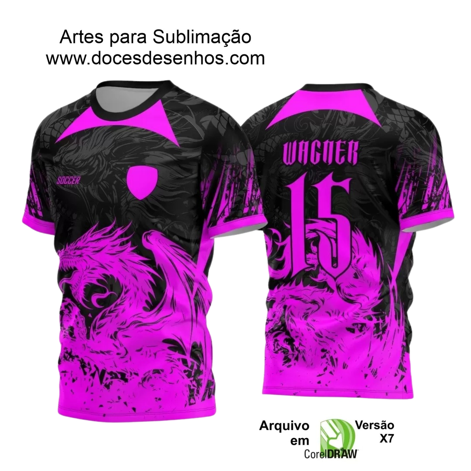 Arte Vetor Camisa Preta e Rosa - Interclasse 2024 - Jogos Internos 2024 - Time Amador - Dragão