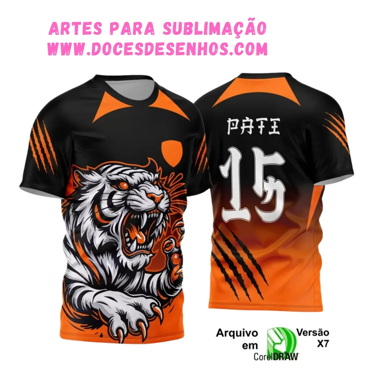 Arte Vetor Camisa Tigre Interclasse Preta e Laranja 2025