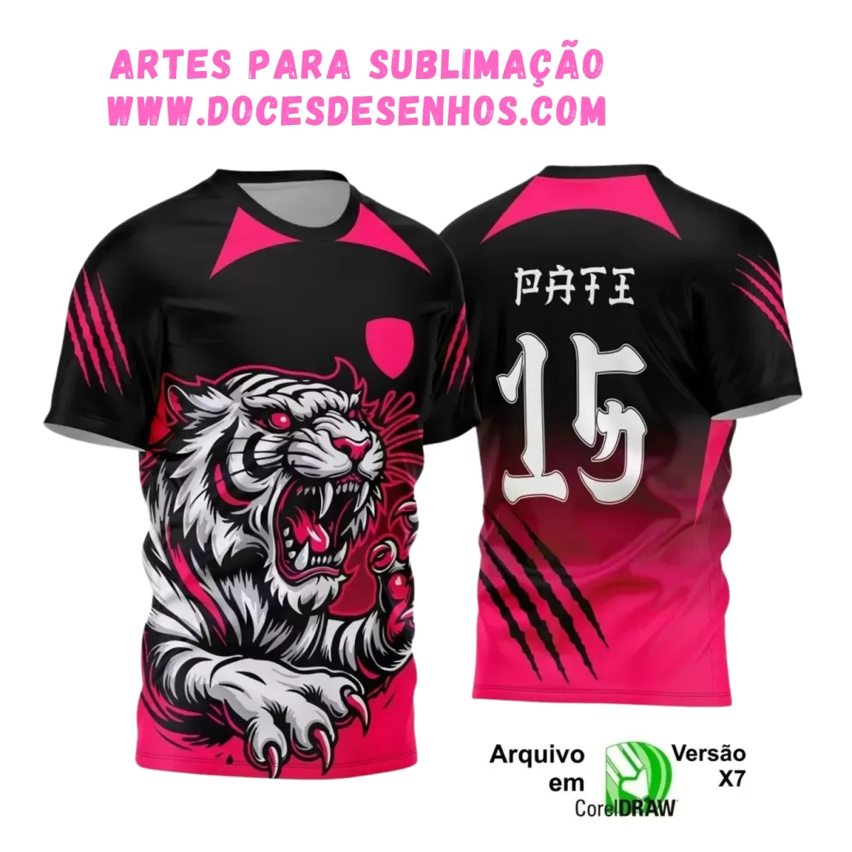 Arte Vetor Interclasse 2024 - Camisa Rosa com Tigre Arte Vetor Interclasse 2024 - Camisa Rosa com Tigre