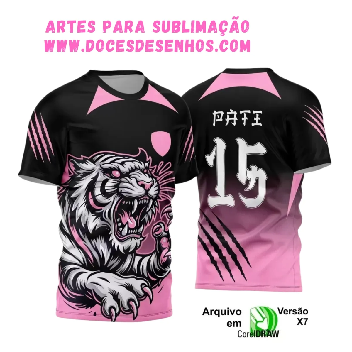 Arte Vetor Interclasse 2024 - Camisa Rosa com Tigre Arte Vetor Interclasse 2024 - Camisa Rosa com Tigre