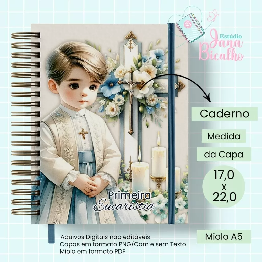 Caderno A5 Primeira Eucaristia Blue Boys  (Jana Bicalho)