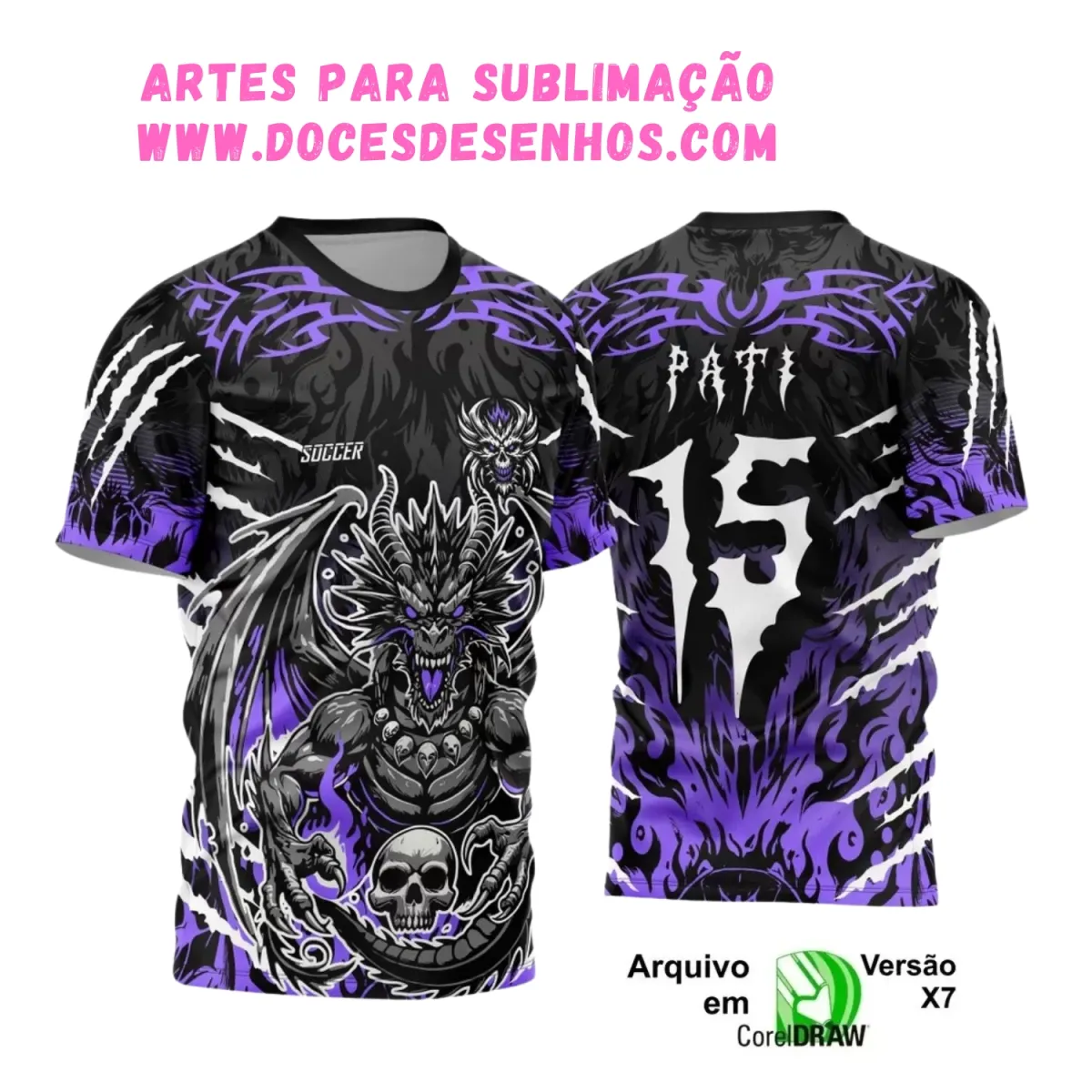 Camisa Interclasse Dragão: Design Caveira para Sublimação Camisa Interclasse Dragão: Design Caveira para Sublimação