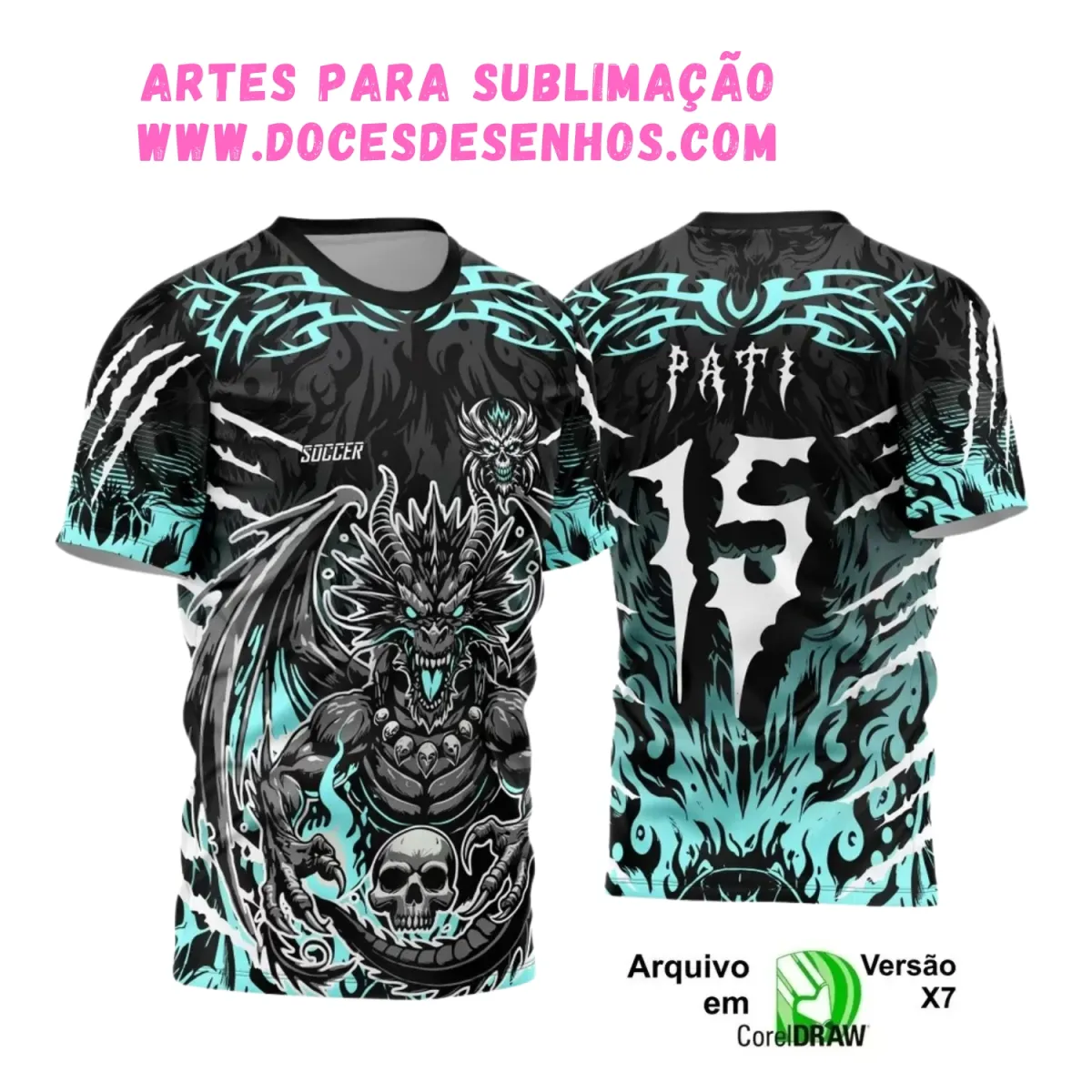 Camisa Interclasse Dragão: Design Caveira para Sublimação Camisa Interclasse Dragão: Design Caveira para Sublimação