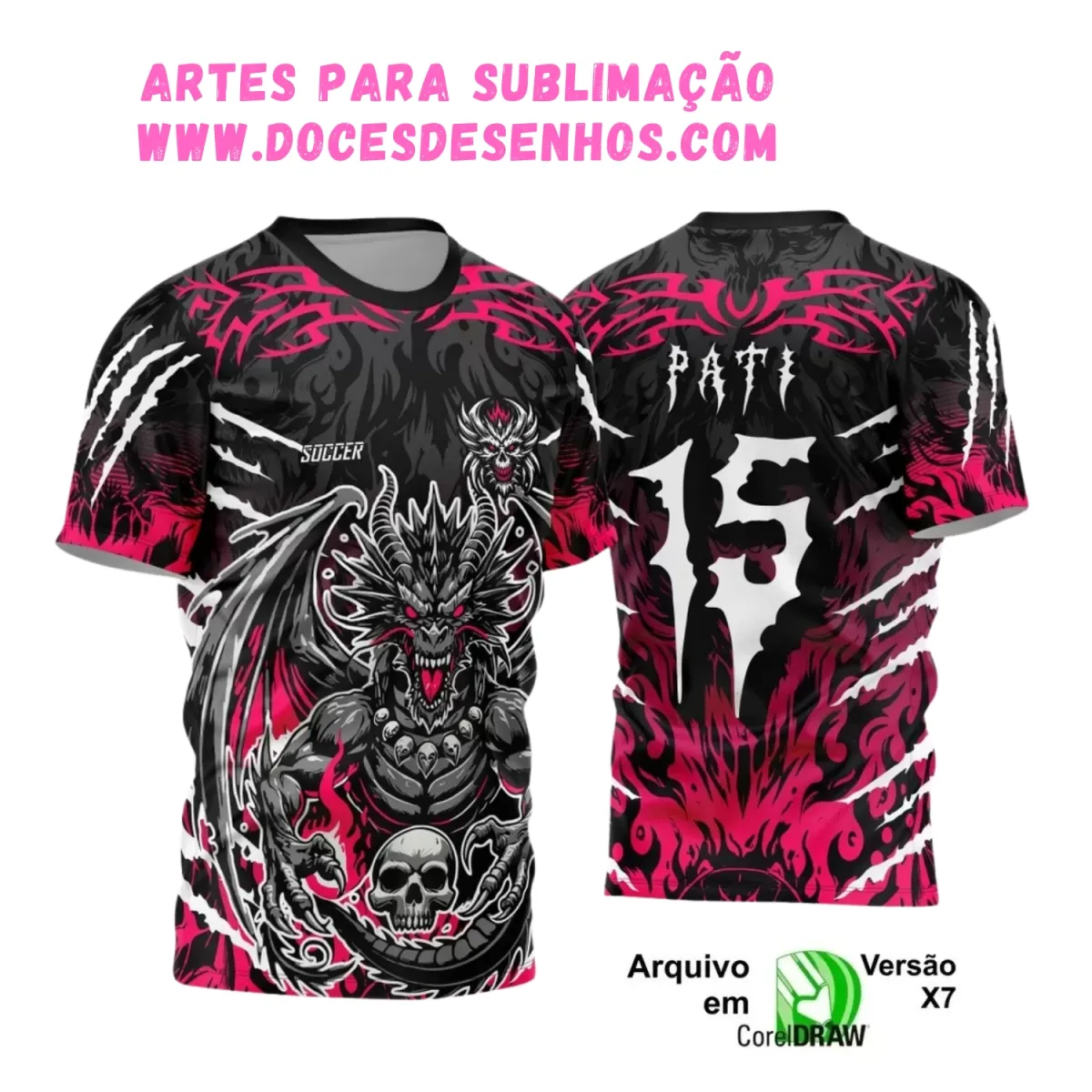 Camisa Interclasse Dragão: Design Caveira para Sublimação Camisa Interclasse Dragão: Design Caveira para Sublimação