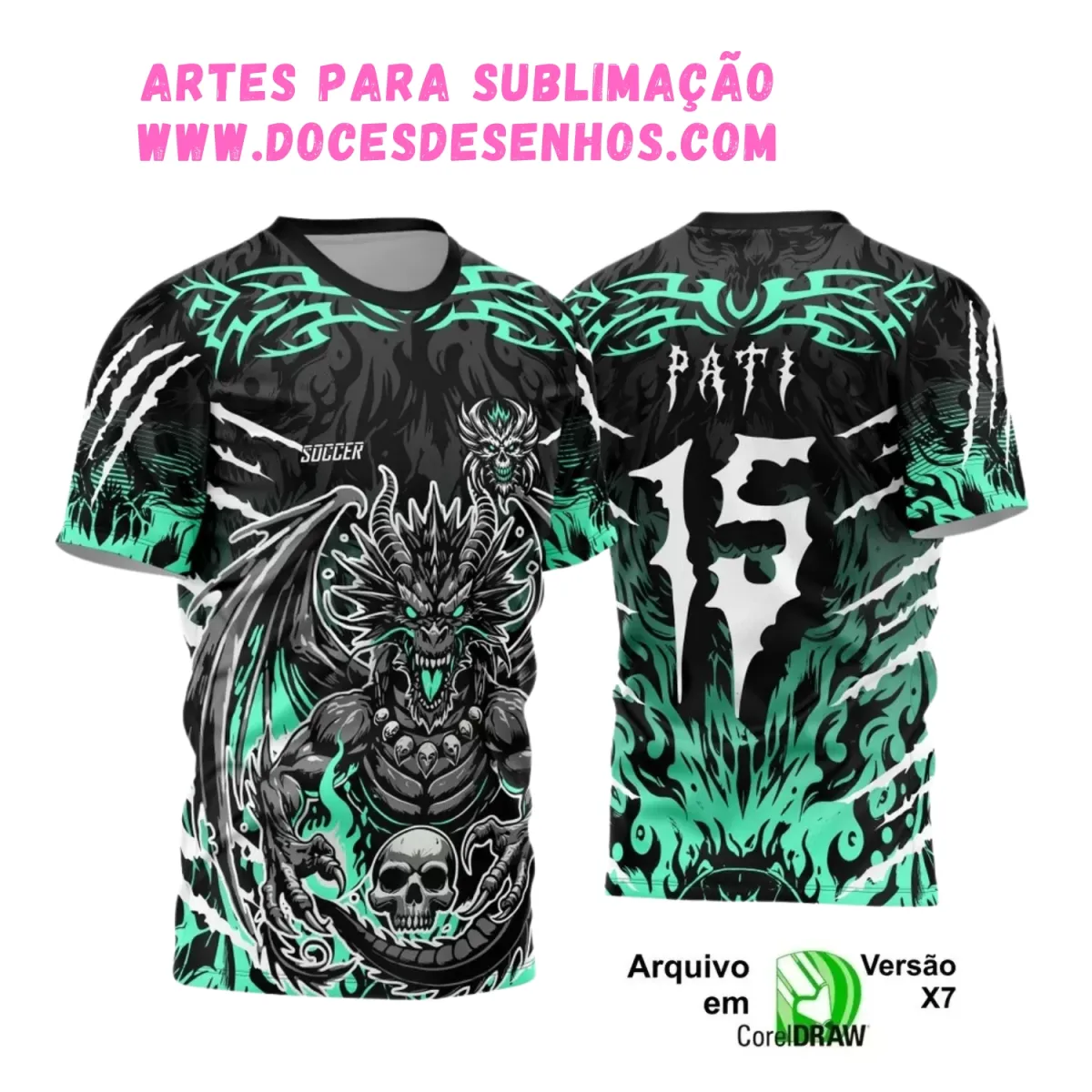 Camisa Interclasse Dragão: Design Caveira para Sublimação Camisa Interclasse Dragão: Design Caveira para Sublimação