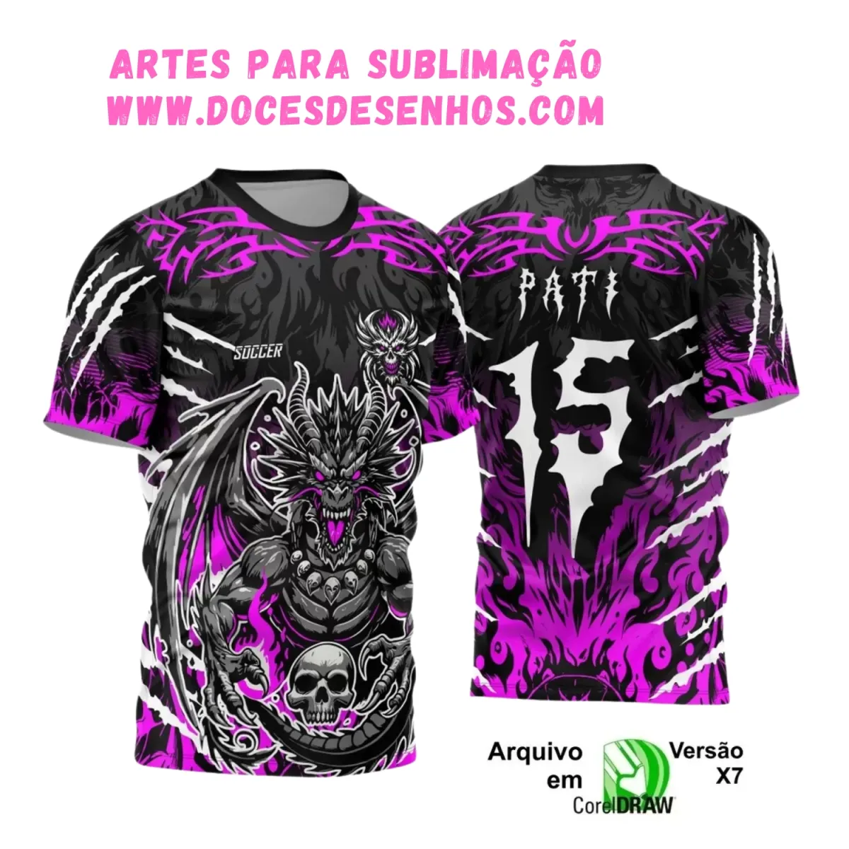 Camisa Interclasse Dragão: Design Caveira para Sublimação Camisa Interclasse Dragão: Design Caveira para Sublimação