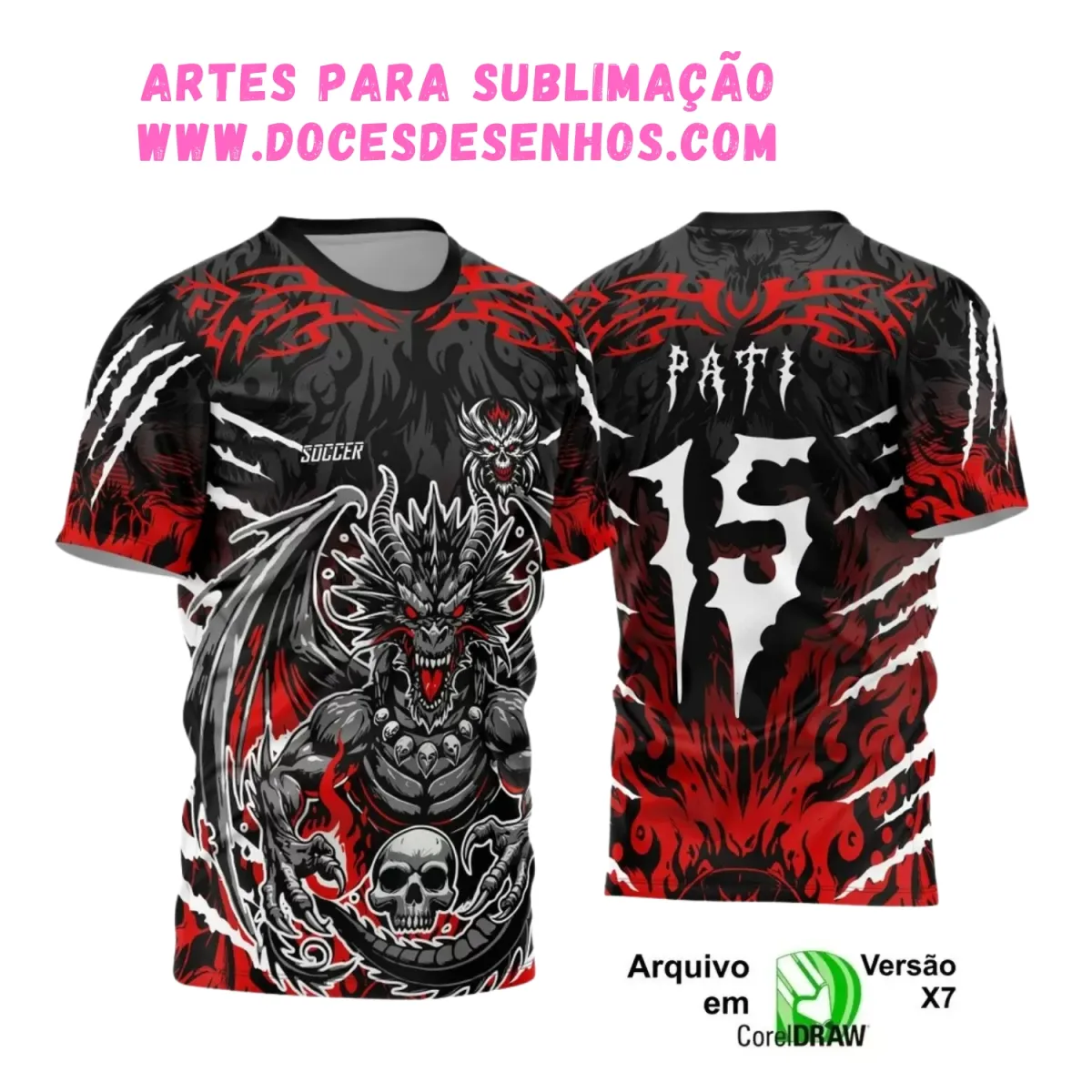 Camisa Interclasse Dragão: Design Caveira para Sublimação Camisa Interclasse Dragão: Design Caveira para Sublimação