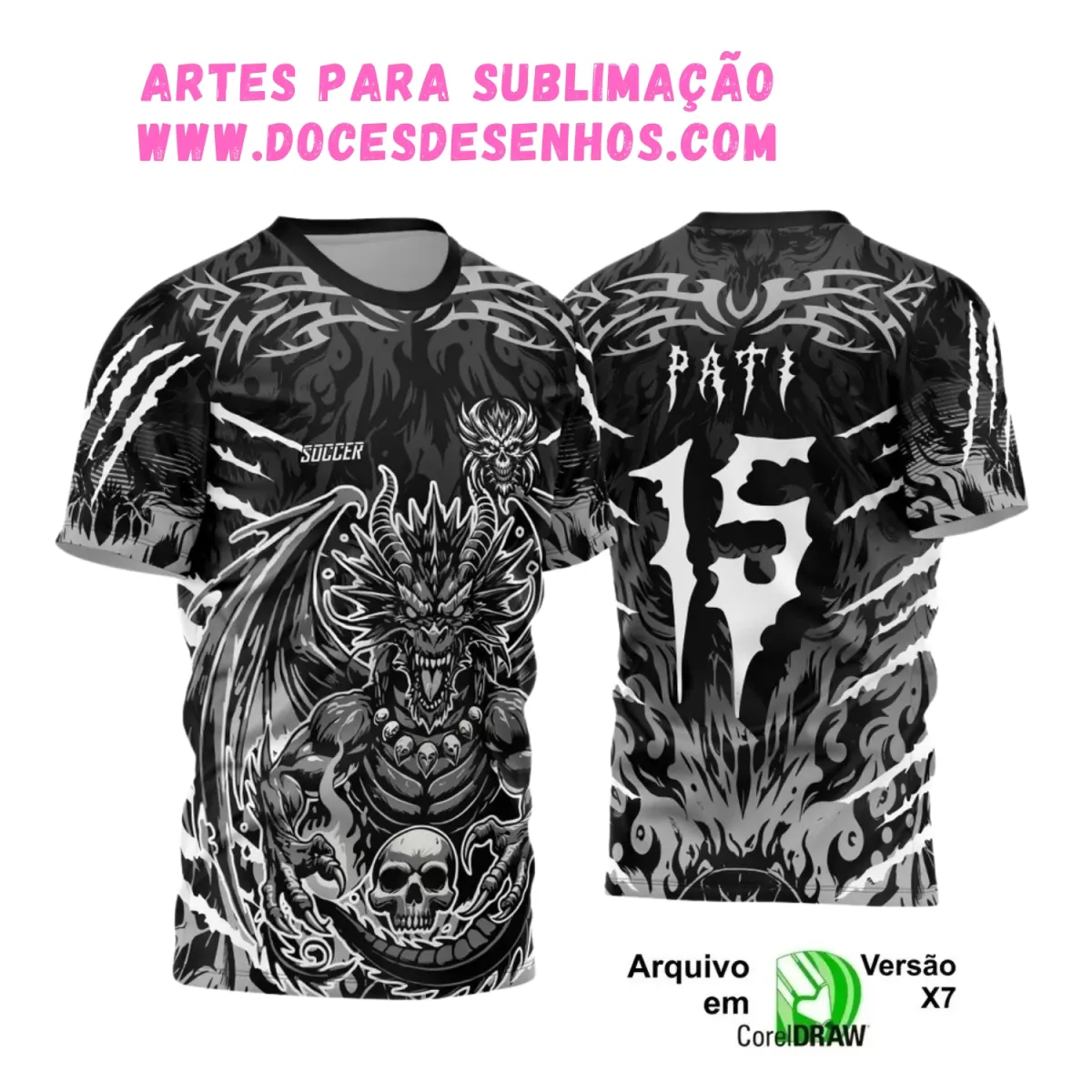 Camisa Interclasse Dragão: Design Caveira para Sublimação Camisa Interclasse Dragão: Design Caveira para Sublimação