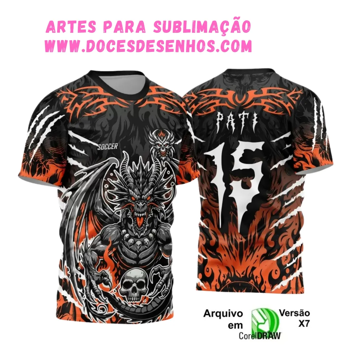 Camisa Interclasse Dragão: Design Caveira para Sublimação Camisa Interclasse Dragão: Design Caveira para Sublimação