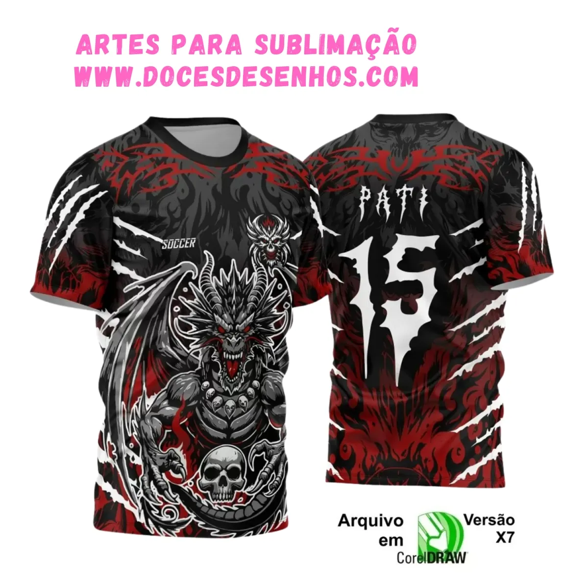 Camisa Interclasse Dragão: Design Caveira para Sublimação Camisa Interclasse Dragão: Design Caveira para Sublimação