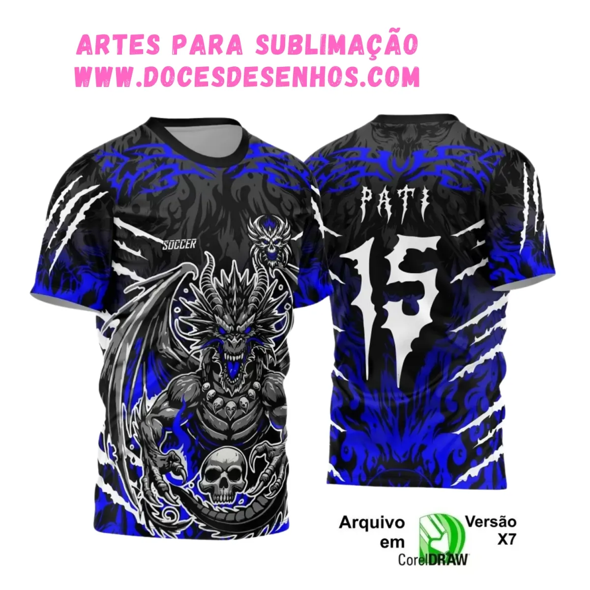 Camisa Interclasse Dragão: Design Caveira para Sublimação Camisa Interclasse Dragão: Design Caveira para Sublimação