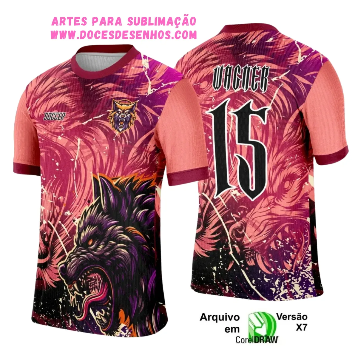 Camisa Interclasse Personalizada com Estampa de Lobo Vermelho Camisa Interclasse Personalizada com Estampa de Lobo Vermelho