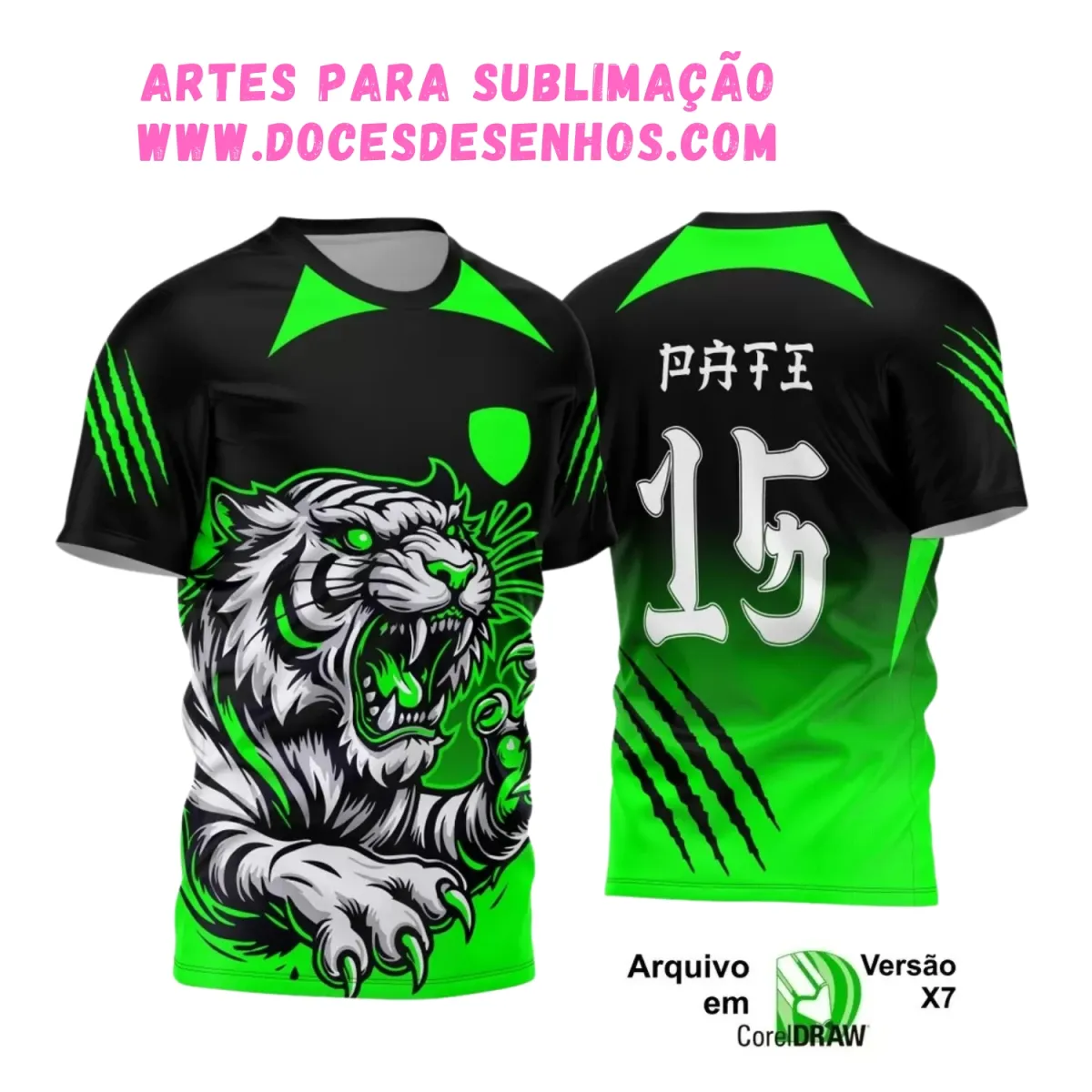 Camisa de Interclasse Preta e Verde – Arte Vetor com Tigre Camisa de Interclasse Preta e Verde – Arte Vetor com Tigre
