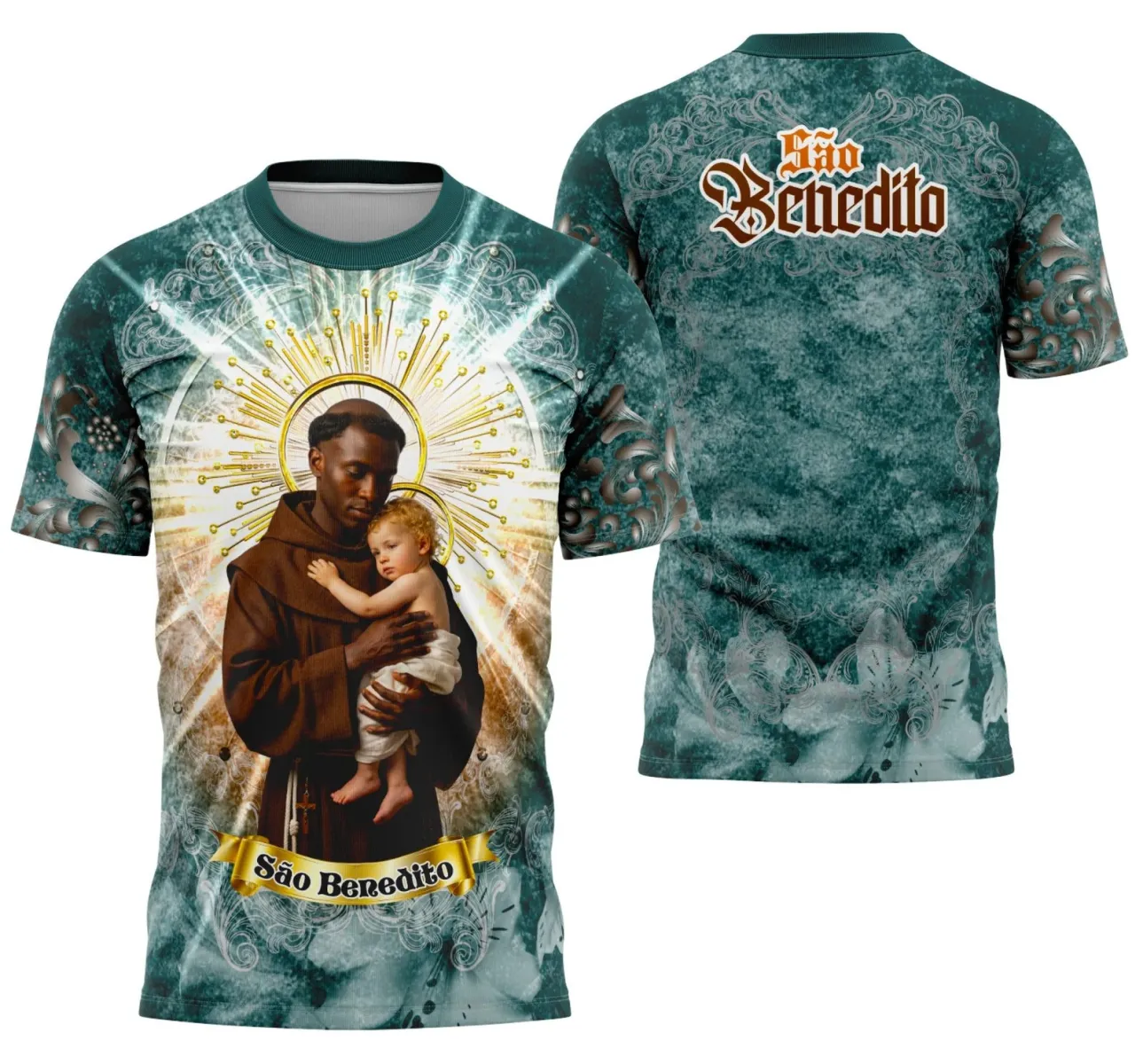 Camiseta Católica São Benedito 2025 – Estilo com Devoção