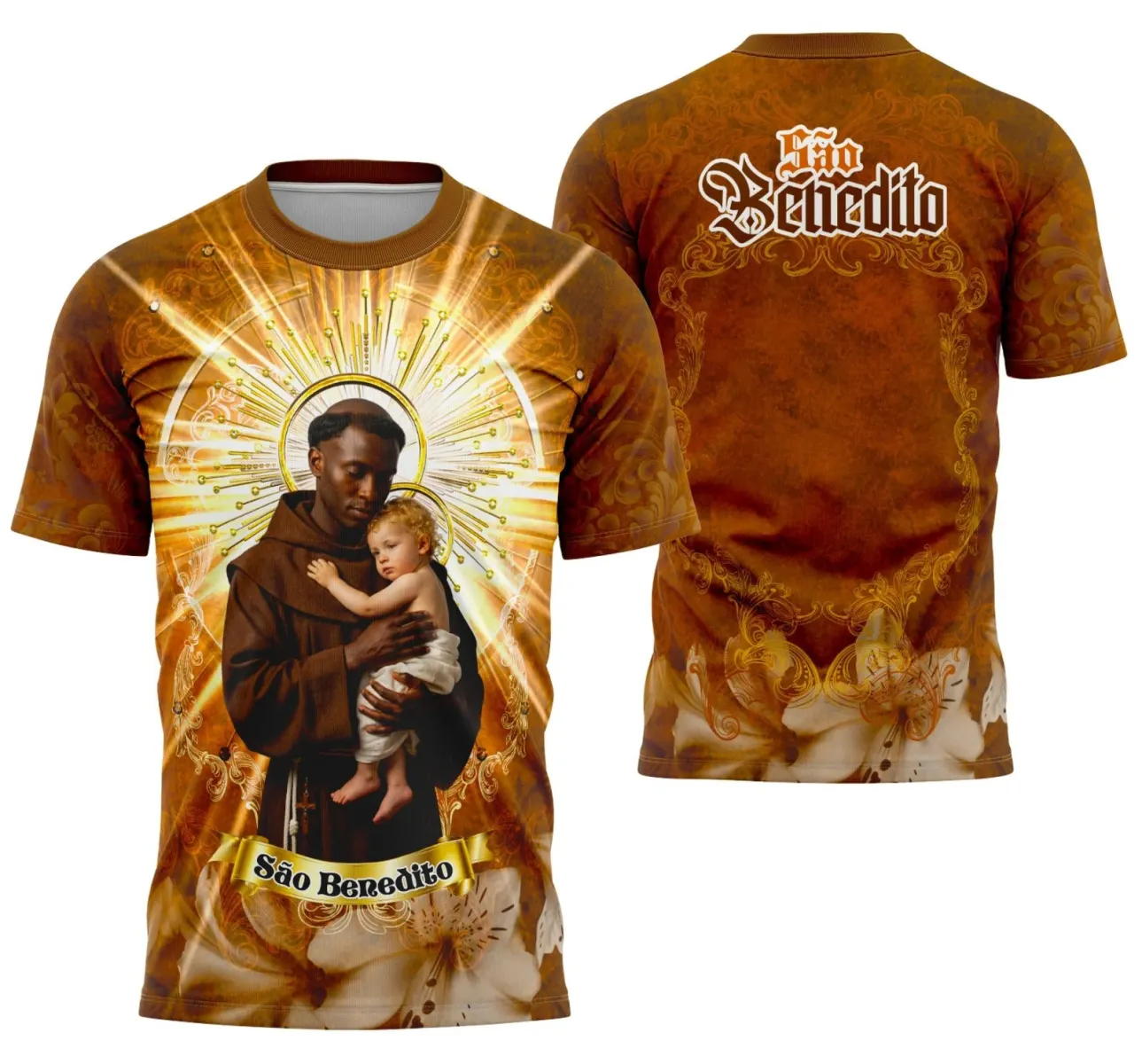Camiseta Católica São Benedito 2025 – Estilo com Devoção