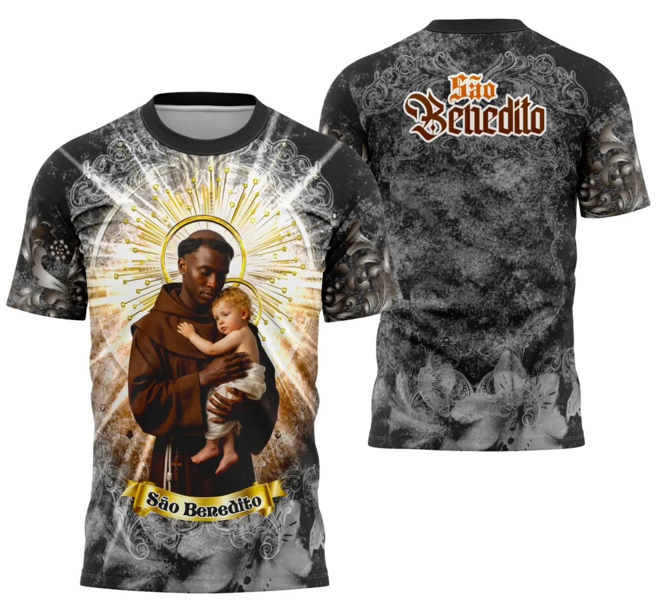 Camiseta Católica São Benedito 2025 – Estilo com Devoção