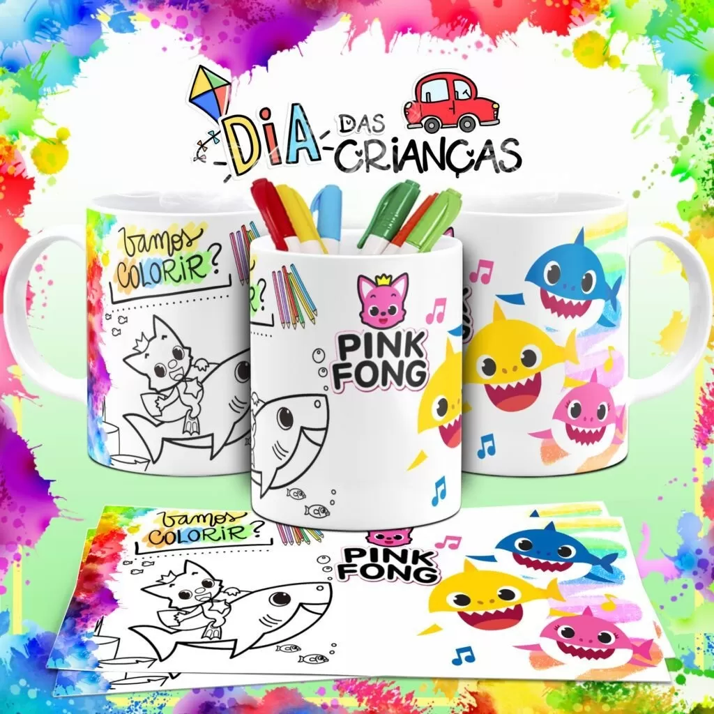 Combo Artes Canecas Colorir Personagens – Dia das Crianças