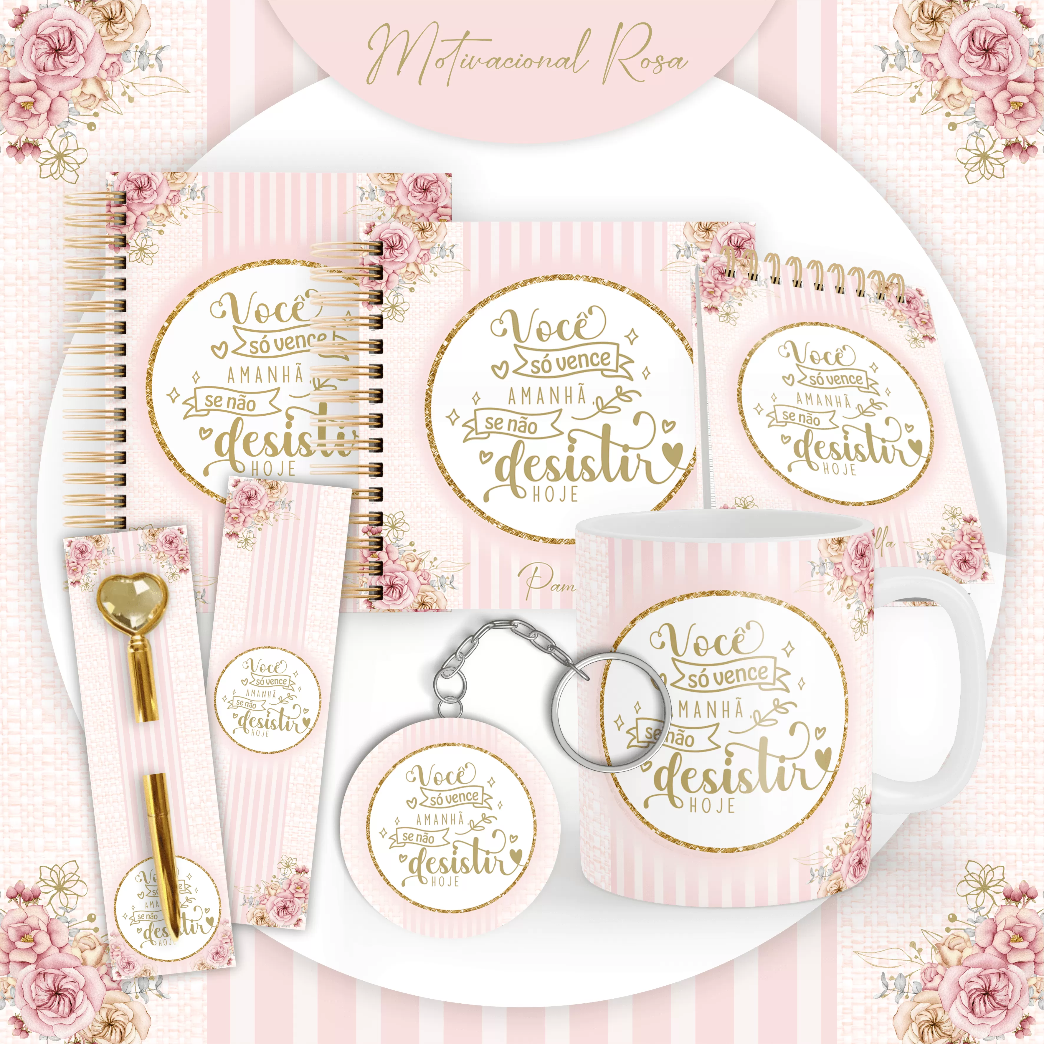 Combo Motivacional Rosa – Encadernação – Pamella Vieira