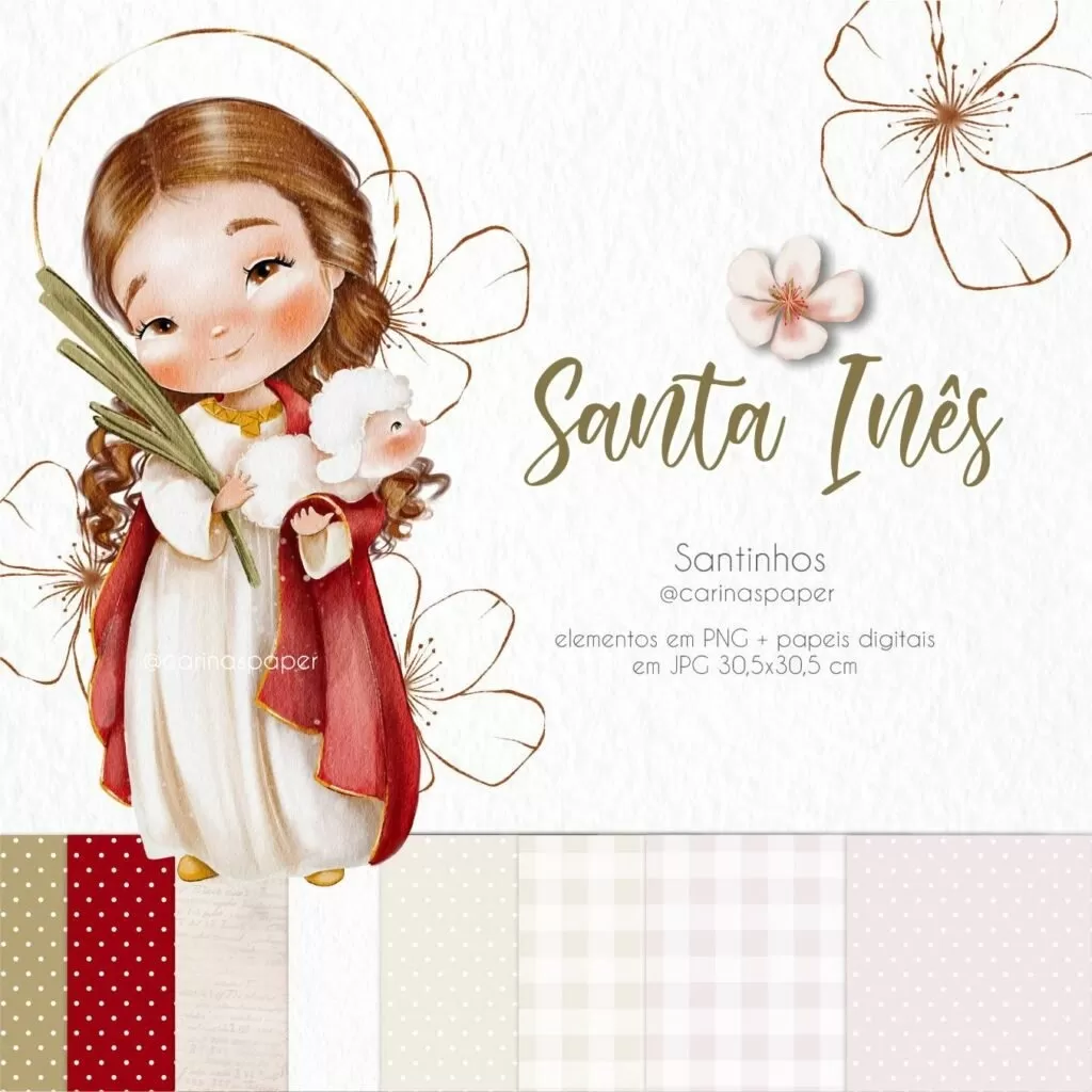 Kit Digital Ilustrações Santa Inês – Santinhos (Carinas Paper) Kit Digital Ilustrações Santa Inês – Santinhos (Carinas Paper)