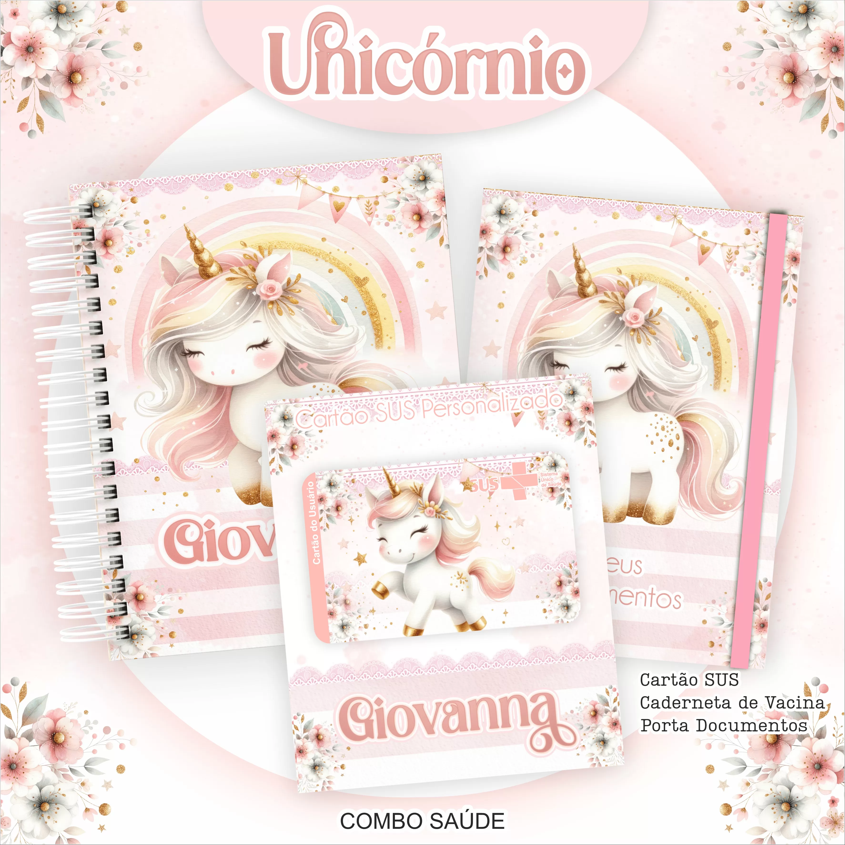 Portadocumentos personalizado para bebé ,modelo unicornio.