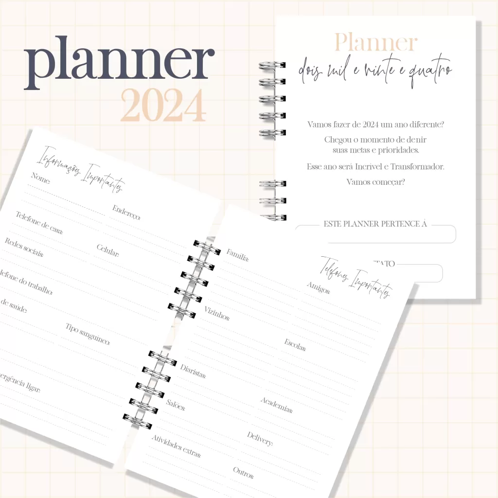 Planner 2024 FEMININO – visão horizontal e vertical – Bruna Dias Papelaria