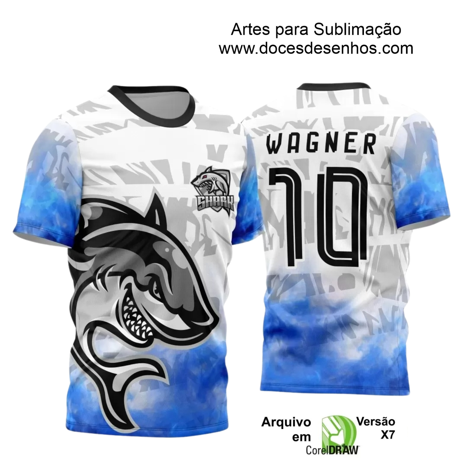Template Camisa InterClasse 2024 Tubarão Cinza e Preto Doces Desenhos