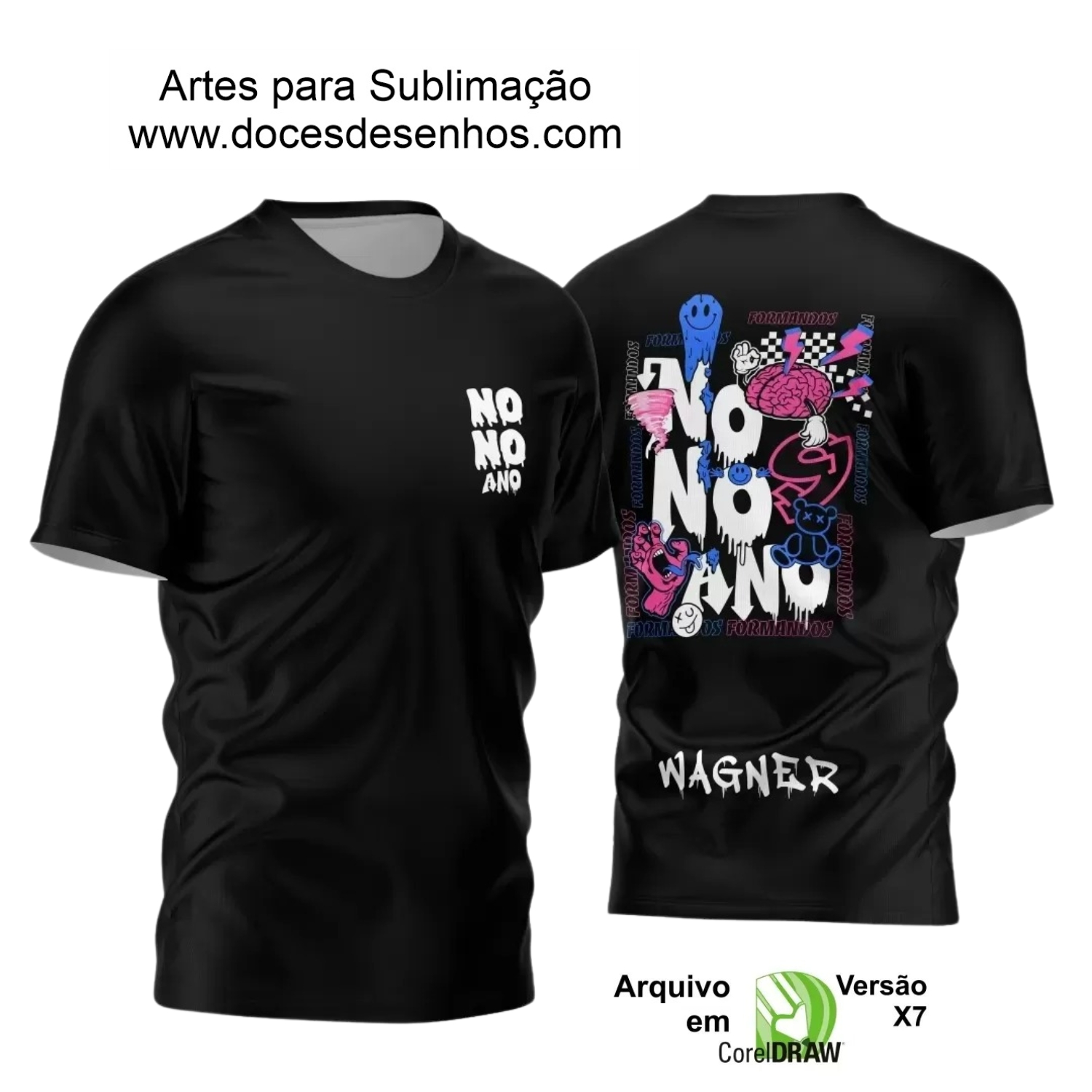 Vetor Camisa Preta Nono Ano 2024 Cérebro Pink Vetor Camisa Preta Nono Ano 2024 Cérebro Pink