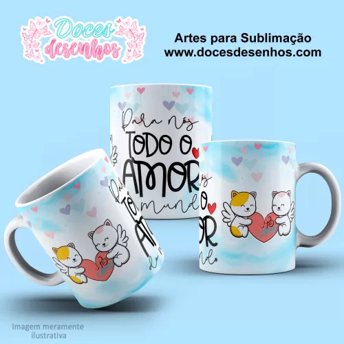  Arte Estampa Caneca Sublimação Gatinhos Angel - Dia dos Namorados 2024