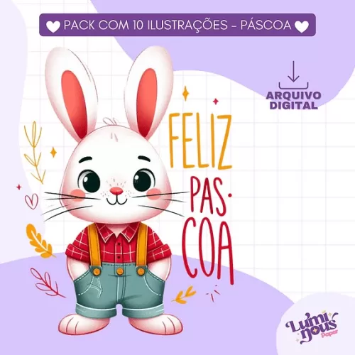 10 Ilustrações de Coelho Fofinho Páscoa