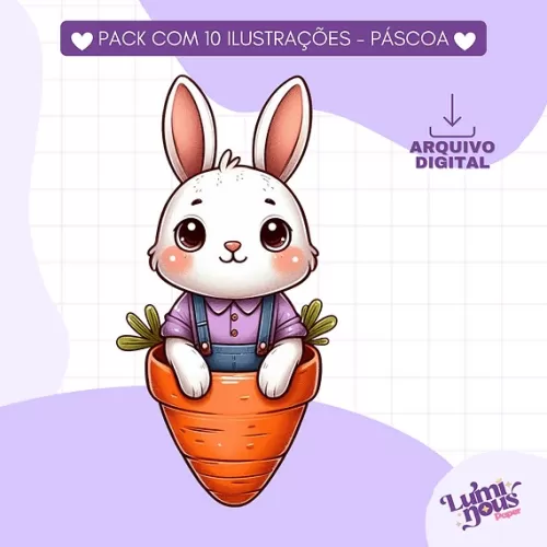 10 Ilustrações de Coelho Fofinho Páscoa