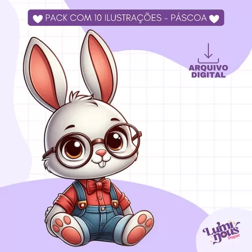 10 Ilustrações de Coelho Fofinho Páscoa