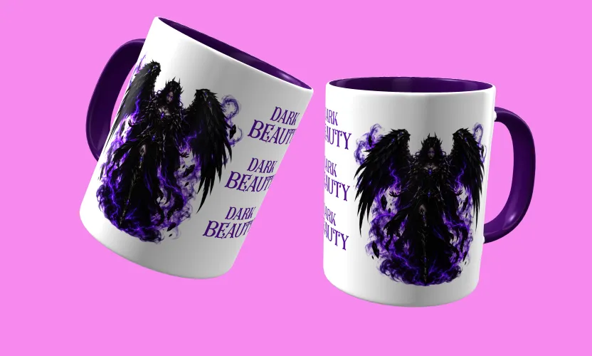 Caneca temática com arte Dark Beauty, criando presença e estilo marcantes em qualquer ocasião, perfeita para amantes do visual sombrio e sofisticado.