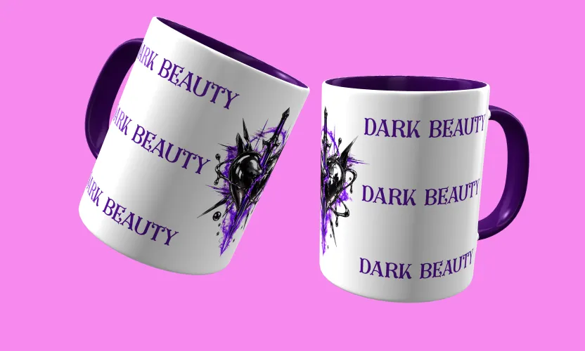 Caneca temática com arte Dark Beauty, criando presença e estilo marcantes em qualquer ocasião, perfeita para amantes do visual sombrio e sofisticado.