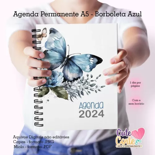 Agenda A5 – PERMANENTE – 1 DPP – BORBOLETAS N.1 (2 miolos) – Cute Corte