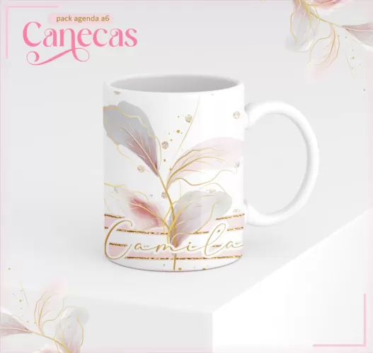 Agenda Permanente – A6 Flor Rosa com Dourado (Lina Criativa)