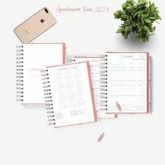 Arquivo Digital Agendamento rosa A5 com 4 capas datado 2024 – Carinas Paper