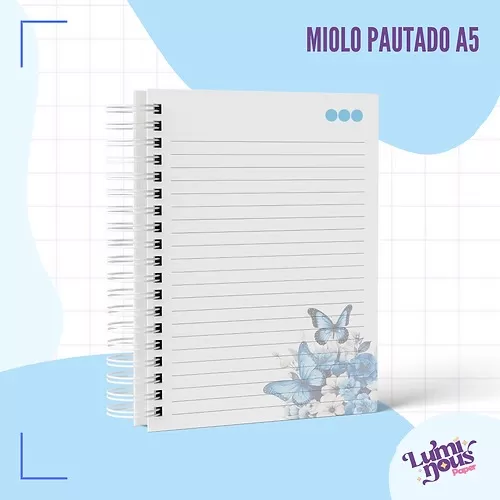 Arquivo Digital – Caderno Pautado A5 – Borboleta Azul – Luminous Paper