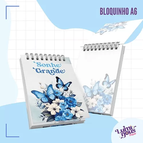 Arquivo Digital – Caderno Pautado A5 – Borboleta Azul – Luminous Paper