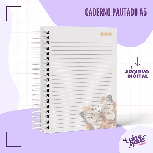 Arquivo Digital – Caderno Pautado A5 – Borboleta Branca – Luminous Paper