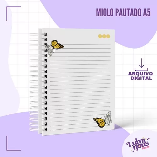 Arquivo Digital – Caderno Pautado A5 – Borboleta Margarida – Luminous Paper